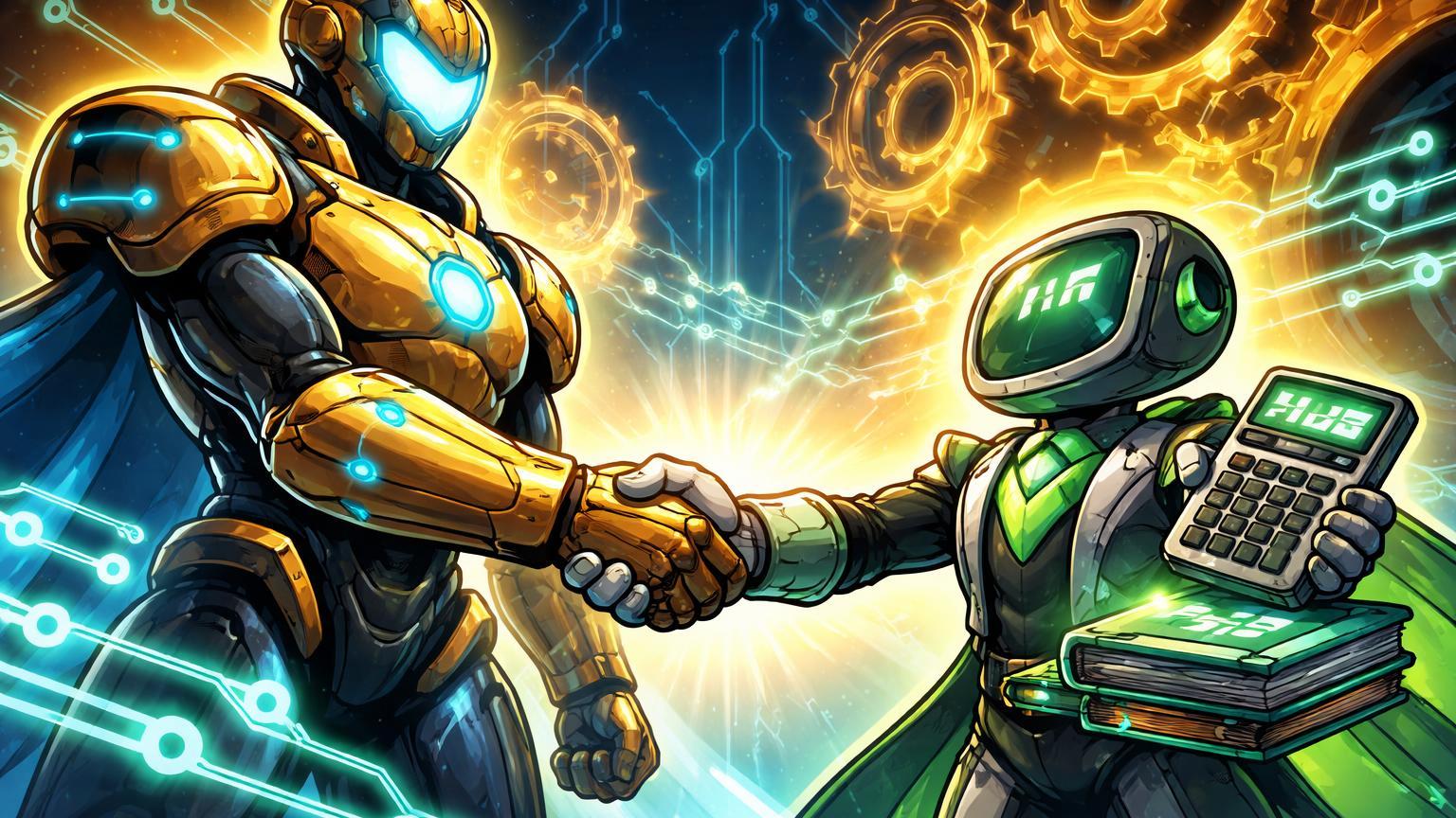 Personagens cartoon estilizados de Fireblocks e TRES em handshake sobre engrenagens on-chain, simbolizando aquisição e domínio no back-office cripto