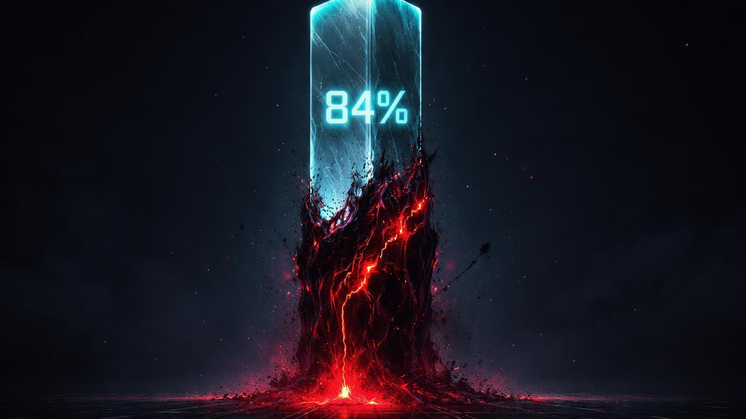 Pilar cristalino de stablecoin com 84% da base corroída por veias vermelhas sombrias, destacando domínio no crime cripto em 2025