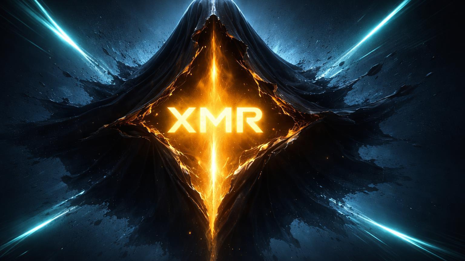 Manto de sombras rasgando com luz dourada e XMR luminoso emergindo, simbolizando ATH do Monero apesar de pressões regulatórias