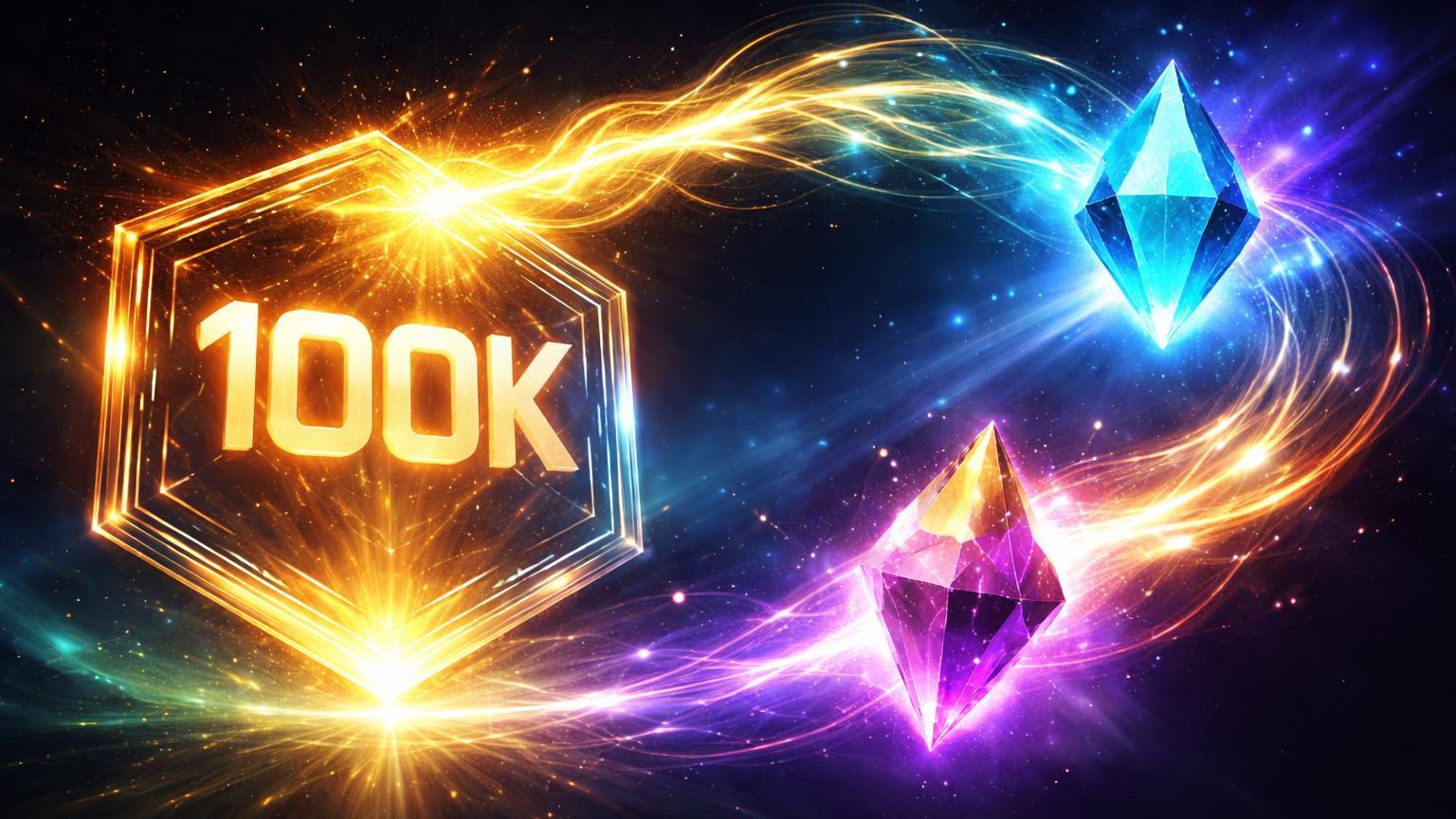 Barreira digital '100K' vazando energia dourada para prismas cyan e roxo de ICP e Dash, ilustrando rotação de capital para altseason