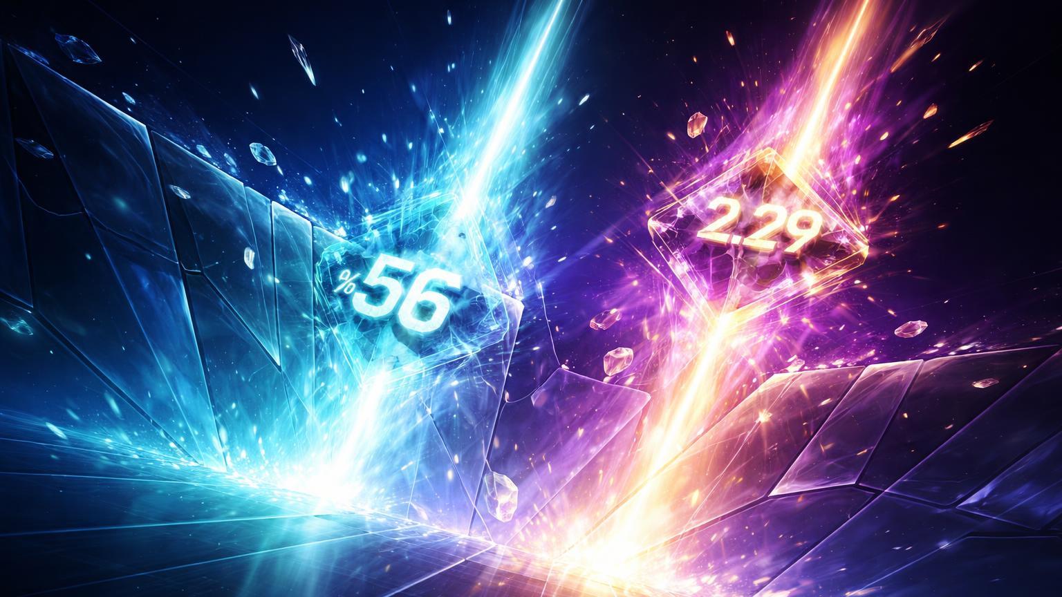 Fluxos cyan e roxo-dourado rompendo barreira glassmorphic digital, simbolizando +56% no uso da Solana e bull flag do SUI para US$ 2.29