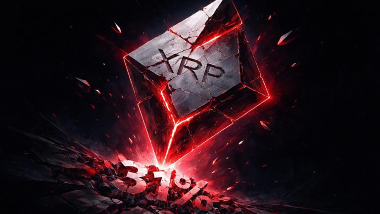 Prisma XRP geométrico com rachaduras vermelhas e fragmentos '31%', simbolizando queda de 31% e vulnerabilidades gráficas persistentes no XRP