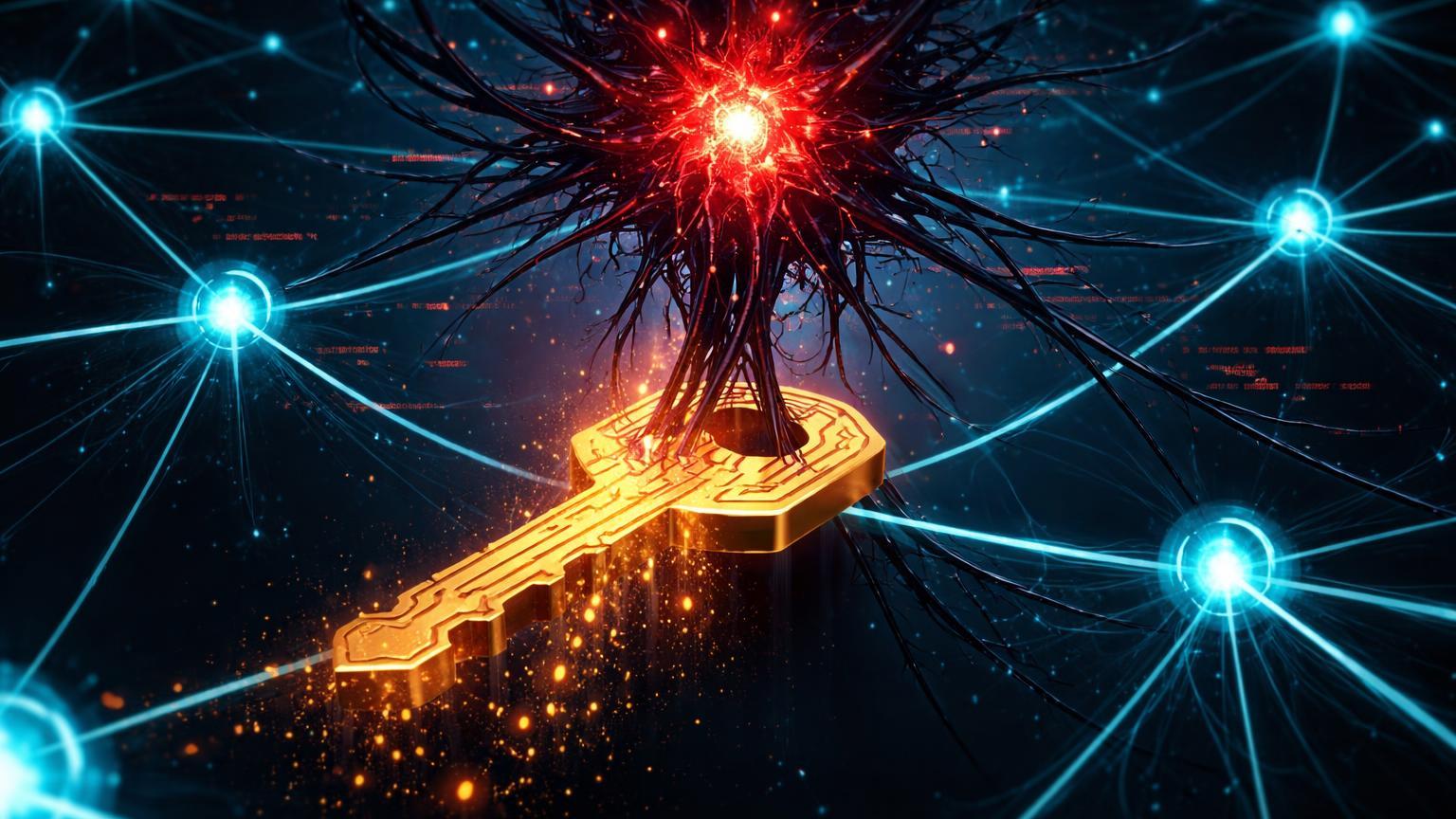 Nó corrompido em rede neural cibernética drenando chave privada dourada, alertando para plugins de IA maliciosos roubando cripto
