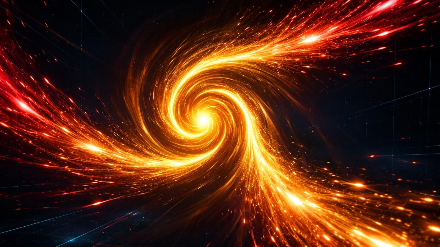 Partículas vermelhas sendo sugadas para vórtice dourado central, simbolizando êxodo de altcoins e migração de capital para Bitcoin
