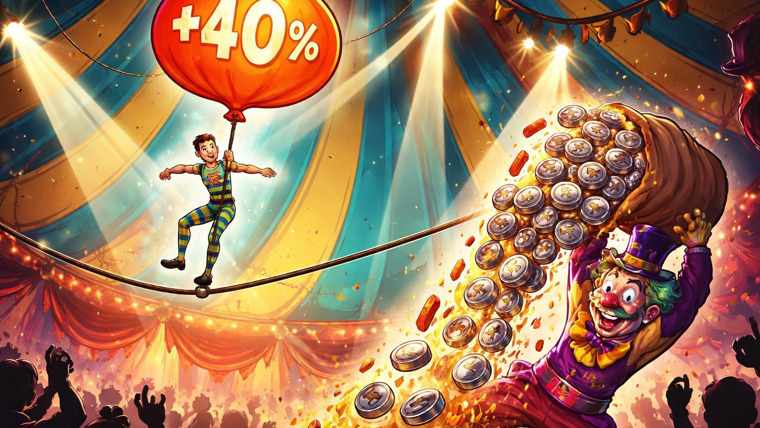 Acrobata Pi Network na corda bamba puxado por +40% enquanto palhaço Pump.fun dumpa moedas PUMP, satirizando circo das memecoins