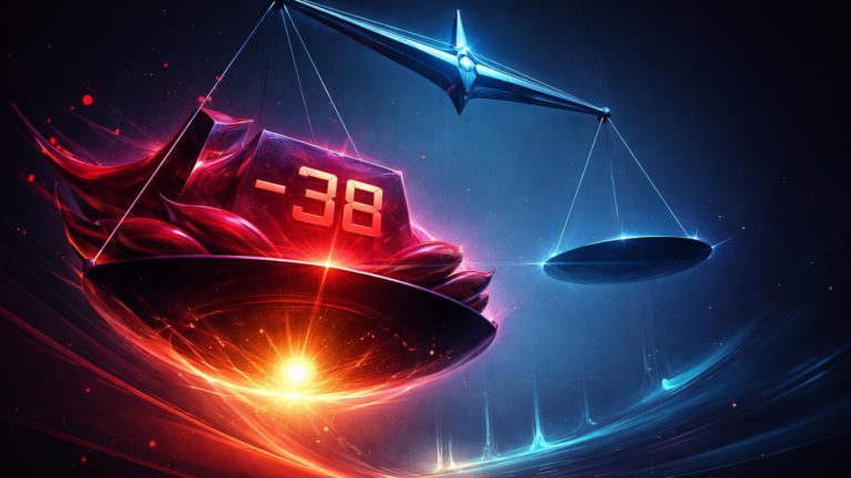 Balança abstrata desequilibrada com formas baleia vermelhas e núcleo dourado pulsante, representando Sharpe Ratio baixo como zona de compra histórica do Bitcoin