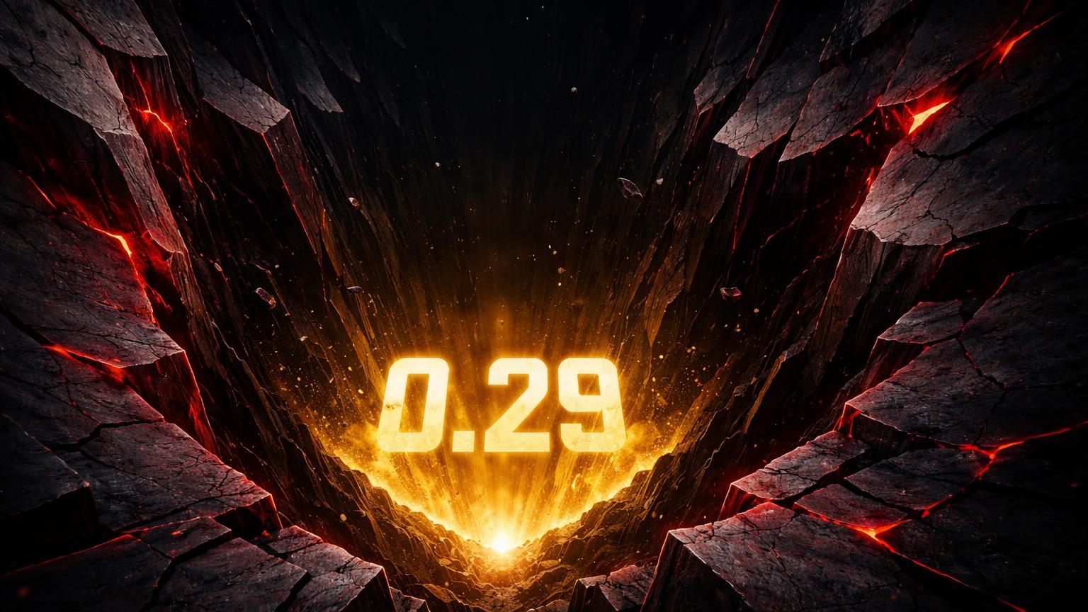 Abismo brutalista digital com '0.29' dourado luminoso no fundo, representando sinal Ahr999 de sobrevenda histórica no Bitcoin
