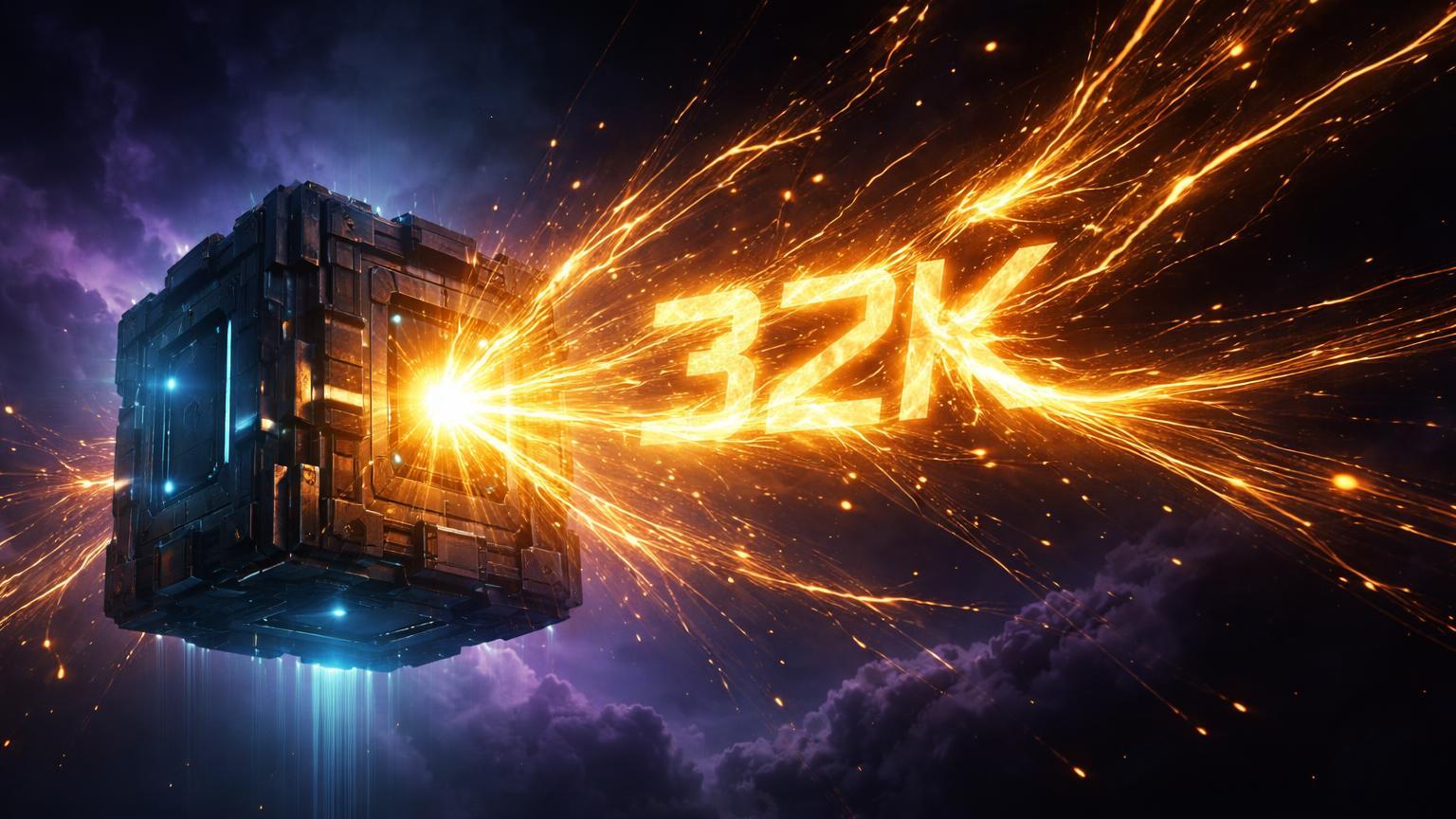 Fluxo anômalo de energia dourada com '32K' saindo de fortaleza cyberpunk, simbolizando acumulação institucional de BTC da Bitfinex