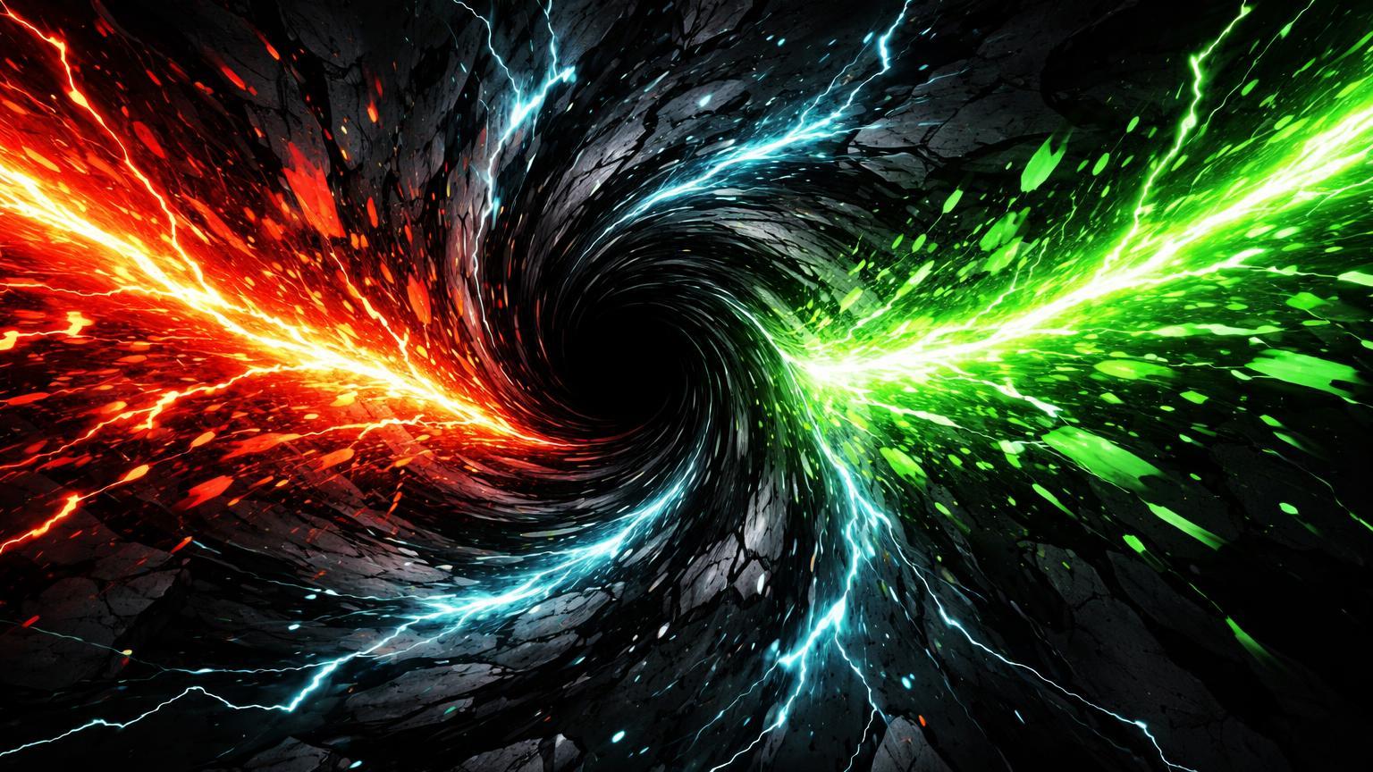 Vórtice brutal engolindo correntes vermelha e verde de shorts e longs, representando US$ 6,53 bi em liquidações no mercado cripto