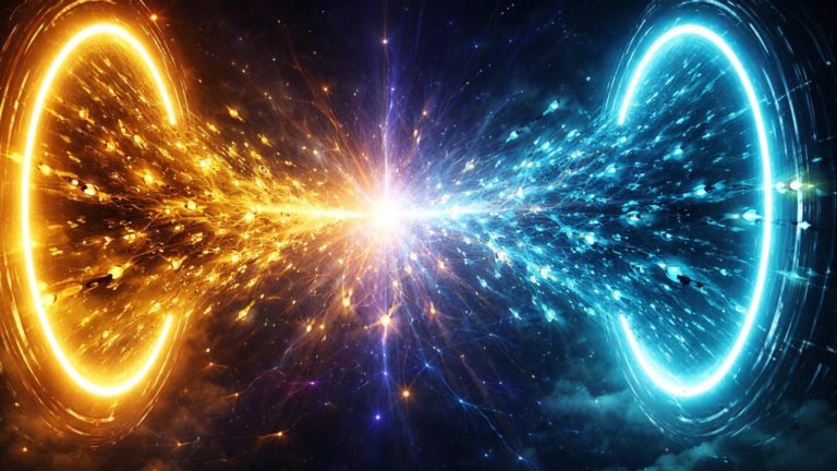 Enxames de micro-robots AI dourados e cyan colidindo de portais opostos em vazio cibernetico, simbolizando guerra BNB Chain e Solana por automacao on-chain