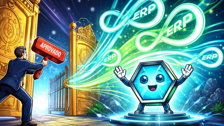 Regulador cartoon abrindo portões dourados liberando loops perpétuos cyan para hex DeFi, simbolizando legalização CFTC de futuros cripto