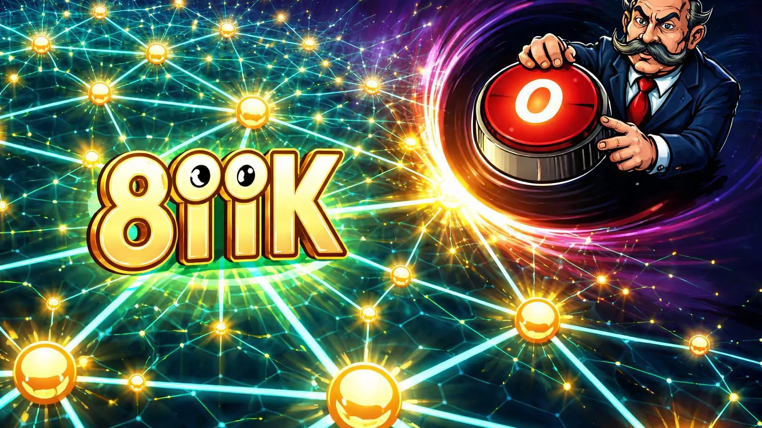 Rede Ethereum cartoon expandindo com nó '811K' luminoso enquanto burocrata simula vácuo com '0', contrastando recorde de endereços e risco regulatório